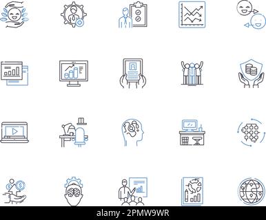 Management concept outline icons collection. Management, Concept, Planning, Leadership, Organizing, Control, Decision-Making vector and illustration Stock Vector