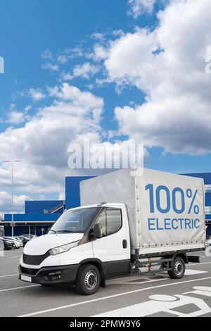 Electric truck with batteries. Clean transportation concept. High quality photo Stock Photo
