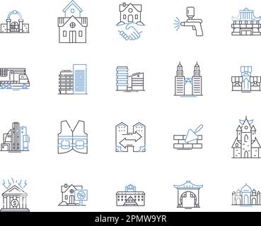 Realty and building outline icons collection. Realty, Building, Estate, Property, Land, Investment, Construction vector and illustration concept set Stock Vector