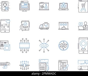 Apps and electronics outline icons collection. Apps, Electronics, Smartphones, Tablets, Wearables, Gadgets, Screens vector and illustration concept Stock Vector