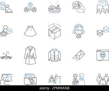 Customer and market outline icons collection. Customers, Market, Analysis, Loyalty, Satisfaction, Insight, Segmentation vector and illustration Stock Vector