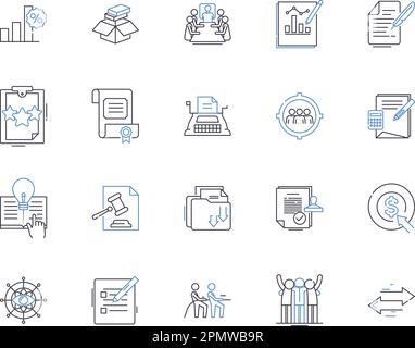Office and managers outline icons collection. Office, Managers, Supplies, Employees, Documents, Organization, Technology vector and illustration Stock Vector