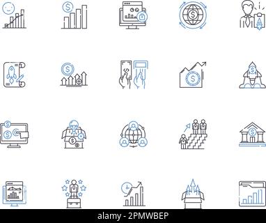 Efficiency outline icons collection. Efficient, Economical, Streamlined, Swift, Quick, Speedy, Nimble vector and illustration concept set. Productive Stock Vector