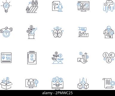 Objectives and Key Results outline icons collection. Goals, Objectives, Outcomes, Success, Metrics, KRA, KRAs vector and illustration concept set. KPI Stock Vector