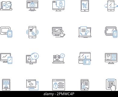 Internet marketing outline icons collection. Search, Optimization, Ads, Social, Analytics, SEO, Online vector and illustration concept set. Display Stock Vector