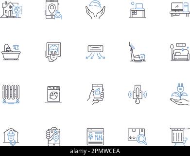 Smart home outline icons collection. Smart, Home, Automation, IoT, Intelligent, Security, Wireless vector and illustration concept set. Alexa, Network Stock Vector