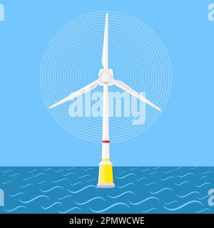 Wind turbine on sea. Wind energy and Renewable resource. Flat vector illustration Stock Vector