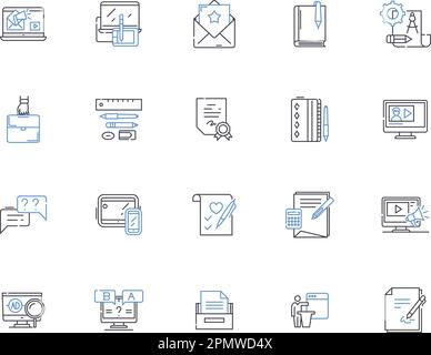 Copywriting outline icons collection. Copywriting, Content, Writing, Creative, Message, Services, Texts vector and illustration concept set. Ads Stock Vector
