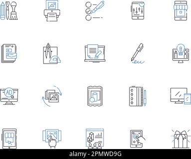 Graphic design outline icons collection. Graphic Design, Illustration, Logo, Vector, Layout, Creativity, Typography vector and illustration concept Stock Vector
