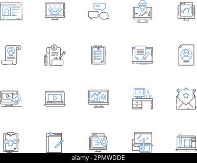 Content marketing outline icons collection. Content, Marketing, Strategy, Ads, Content-Creation, Generating, Distribution vector and illustration Stock Vector