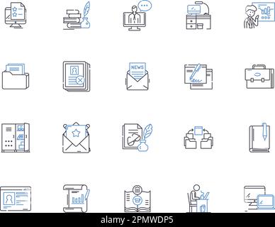 Copywriting outline icons collection. Copywriting, Content, Writing, Creative, Message, Services, Texts vector and illustration concept set. Ads Stock Vector