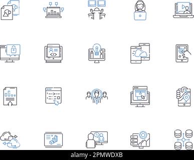 Digital customer experience outline icons collection. digital, customer experience, website, mobile app, user interface, user experience, design Stock Vector