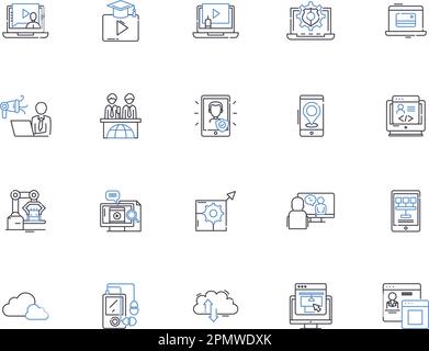 Computer technology outline icons collection. Computer, Technology, Networking, Software, Programming, Hardware, AI vector and illustration concept Stock Vector