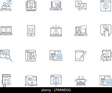 Laptop notebook outline icons collection. laptop, notebook, computer, portable, lightweight, slim, performance vector and illustration concept set Stock Vector