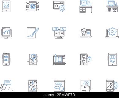 Internet marketing outline icons collection. Search, Optimization, Ads, Social, Analytics, SEO, Online vector and illustration concept set. Display Stock Vector