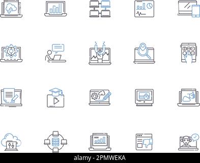 Laptop notebook outline icons collection. laptop, notebook, computer, portable, lightweight, slim, performance vector and illustration concept set Stock Vector