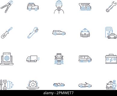 Call center outline icons collection. Call center, Telephone, Helpdesk, Voicemail, Hotline, Operator, Service center vector and illustration concept Stock Vector