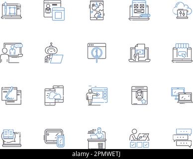 Laptop notebook outline icons collection. laptop, notebook, computer, portable, lightweight, slim, performance vector and illustration concept set Stock Vector
