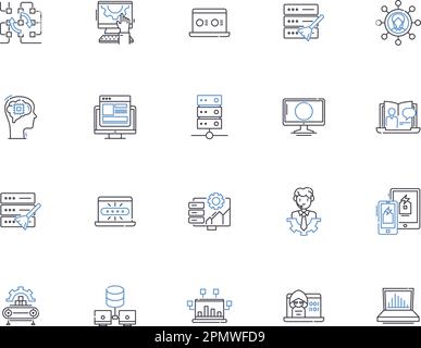 Server icons outline icons collection. Server, Icons, Network, Computing, System, Computer, Cloud vector and illustration concept set. Machine, Data Stock Vector