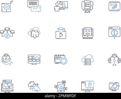 Digital outline icons collection. Technology, Computing, Electronics, Network, Digitalization, Innovation, Online vector and illustration concept set Stock Vector