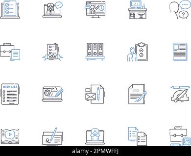 Copywriting outline icons collection. Copywriting, Content, Writing, Creative, Message, Services, Texts vector and illustration concept set. Ads Stock Vector