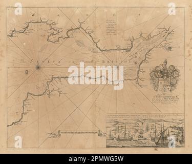 The Severn or Channell of Bristoll sea/estuary chart by Capt COLLINS 1693 map Stock Photo