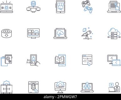 Computer technology outline icons collection. Computer, Technology, Networking, Software, Programming, Hardware, AI vector and illustration concept Stock Vector