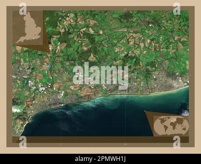 Arun, non metropolitan district of England - Great Britain. Low resolution satellite map. Corner auxiliary location maps Stock Photo