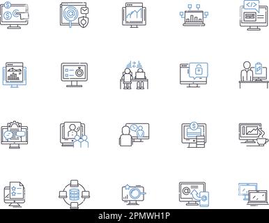 Computing outline icons collection. Computing, Technology, Hardware, Software, AI, Coding, Robotics vector and illustration concept set. Networks Stock Vector