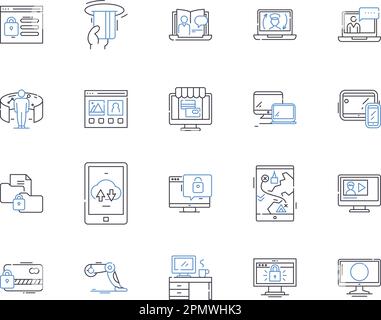 Internet and gadjets outline icons collection. Gadgets, Internet, Technology, Devices, Connectivity, Computers, Networking vector and illustration Stock Vector