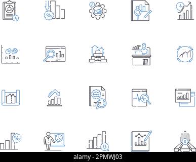 Statistics outline icons collection. statistics, analysis, data, probability, sampling, synthesis, mean vector and illustration concept set. variable Stock Vector