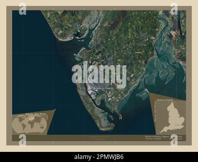 Barrow-in-Furness, non metropolitan district of England - Great Britain. High resolution satellite map. Locations and names of major cities of the reg Stock Photo