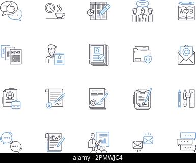 Copywriting outline icons collection. Copywriting, Content, Writing, Creative, Message, Services, Texts vector and illustration concept set. Ads Stock Vector
