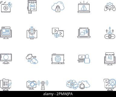 Computer technology outline icons collection. Computer, Technology, Networking, Software, Programming, Hardware, AI vector and illustration concept Stock Vector