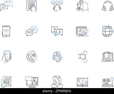 Telecommucation outline icons collection. Telecommunication, Telecommunications, Network, Voice, Mobile, Service, Wireless vector and illustration Stock Vector