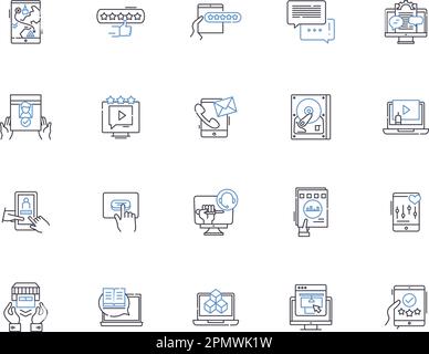 Cloud computing outline icons collection. Cloud, Computing, Storage, Virtualization, Infrastructure, Platform, SaaS vector and illustration concept Stock Vector