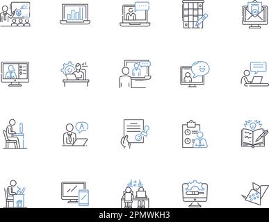 Workshop outline icons collection. Workshop, Training, Seminar, Education, Conference, Skill, Class vector and illustration concept set. Craft Stock Vector