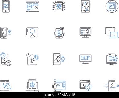 Internet outline icons collection. Net, Web, Online, WiFi, Webbing, Cyberspace, Networking vector and illustration concept set. Bandwidth, Streaming Stock Vector