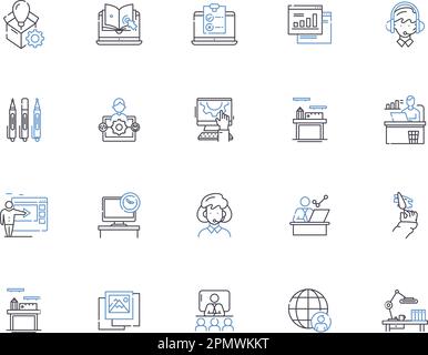 Workshop outline icons collection. Workshop, Training, Seminar, Education, Conference, Skill, Class vector and illustration concept set. Craft Stock Vector