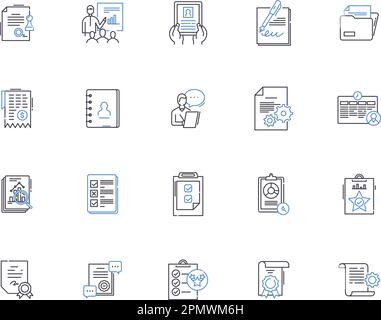 Reports outline icons collection. Reports, Document, Publication, Record, Analysis, Summary, Logs vector and illustration concept set. Findings Stock Vector