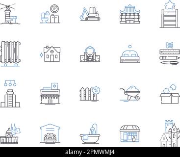 Housekeeping outline icons collection. cleaning, laundry, dusting, vacuuming, mopping, scrubbing, tidying vector and illustration concept set Stock Vector