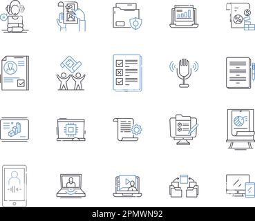 news media outline icons collection. News, Media, Journalism, Information, Broadcast, Reports, Stories vector and illustration concept set. Headlines Stock Vector