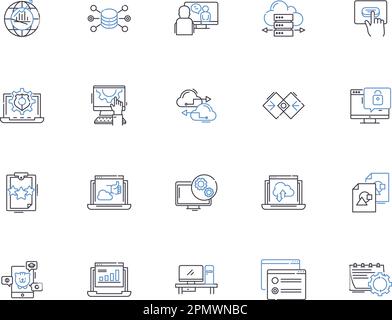 Digital marketing outline icons collection. Digital, Marketing, SEO, Social, Media, Advertising, Content vector and illustration concept set Stock Vector