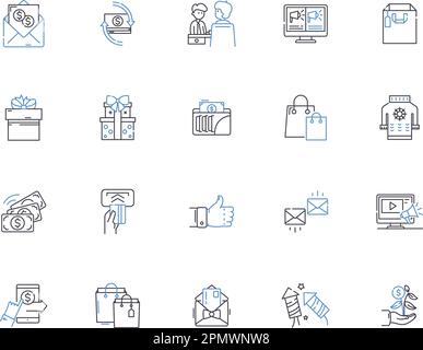 Shopper outline icons collection. Shopper, Consumer, Buyer, Purchaser, Trader, Client, Retailer vector and illustration concept set. Apparel Stock Vector