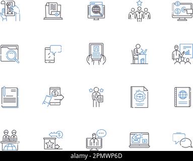 Content marketing outline icons collection. Content, Marketing, Strategy, Ads, Content-Creation, Generating, Distribution vector and illustration Stock Vector