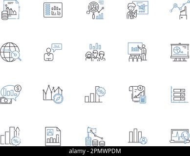 Statistics outline icons collection. statistics, analysis, data, probability, sampling, synthesis, mean vector and illustration concept set. variable Stock Vector
