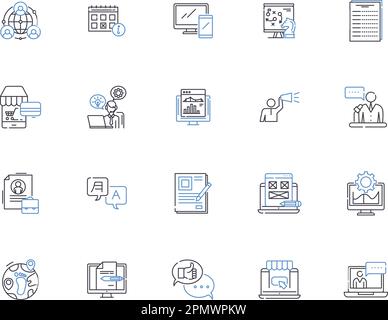 Content marketing outline icons collection. Content, Marketing, Strategy, Ads, Content-Creation, Generating, Distribution vector and illustration Stock Vector