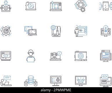 Website outline icons collection. Website, Webpage, Site, Portal, Web, homepage, Page vector and illustration concept set. URL, Domain, Online linear Stock Vector