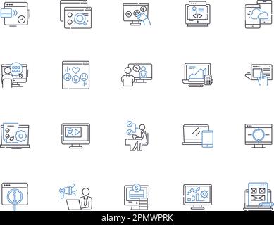 Telemarketing outline icons collection. Telemarketing, Sales, Calling, Outbound, Inbound, Marketing, Promote vector and illustration concept set Stock Vector