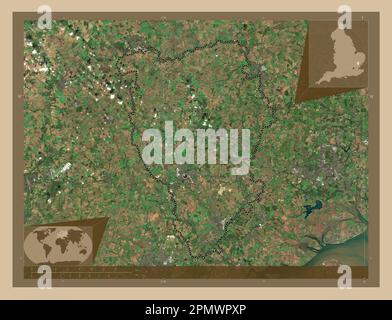 Braintree, non metropolitan district of England - Great Britain. Low resolution satellite map. Corner auxiliary location maps Stock Photo